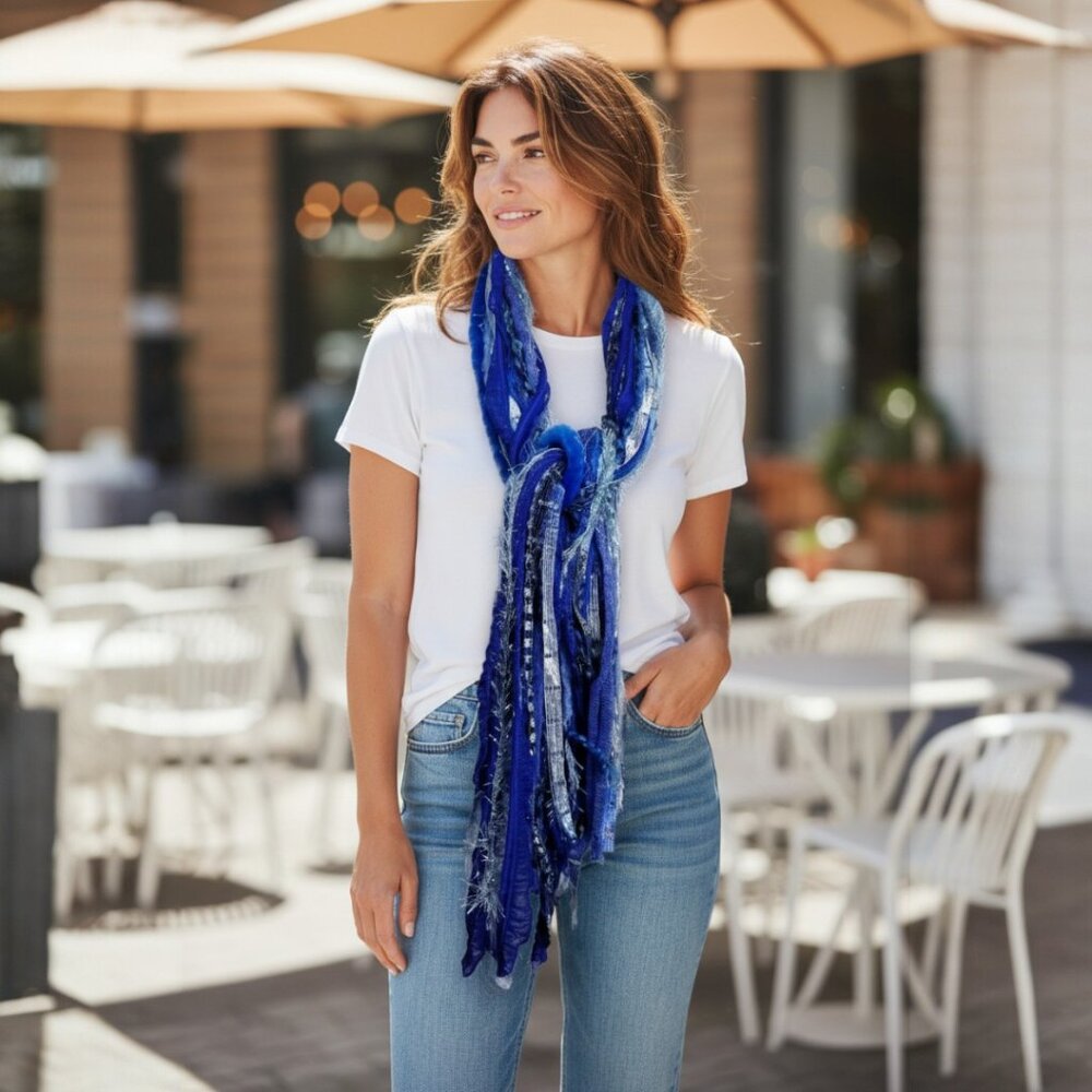 Royal blue Mix Yarn Scarf 60 inch
